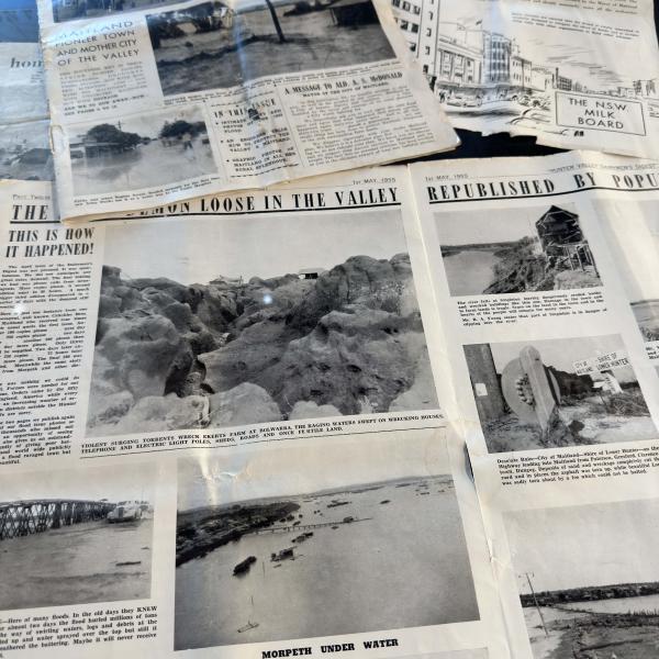 Flatlay image of old newspapers