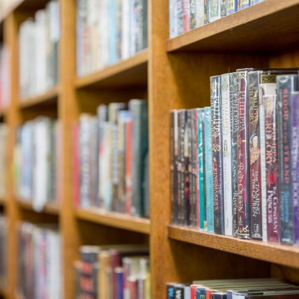 Library books on a shelf