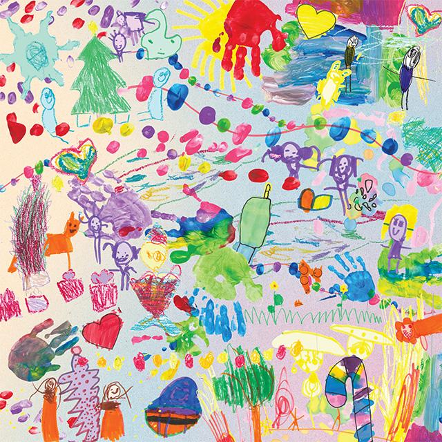 A series of drawings, paintings, hand and fingerpainted artworks